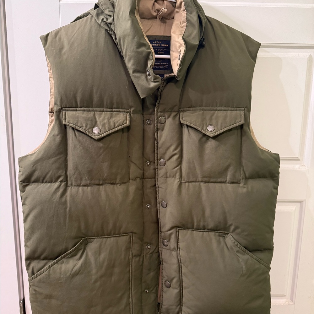 J. Crew Men's Olive Goose Down Puffer‎ Vest Size Medium